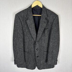 Vintage Harris Tweed Sport Coat Blazer Men 42 Handwoven Scotland Gray Black Wool